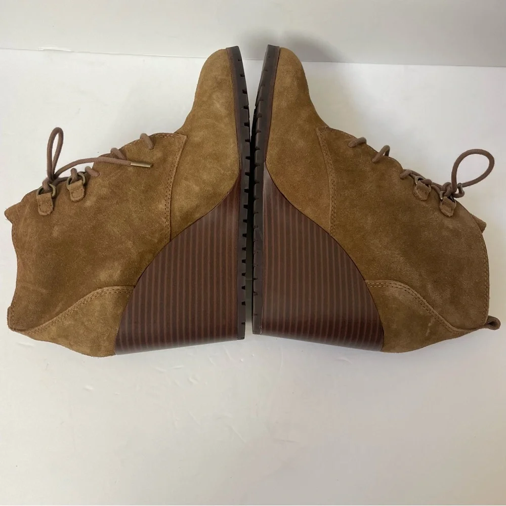 Anthropologie Splendid Paris Brown Suede Wedge Lace-Up Ankle Booties Size 9